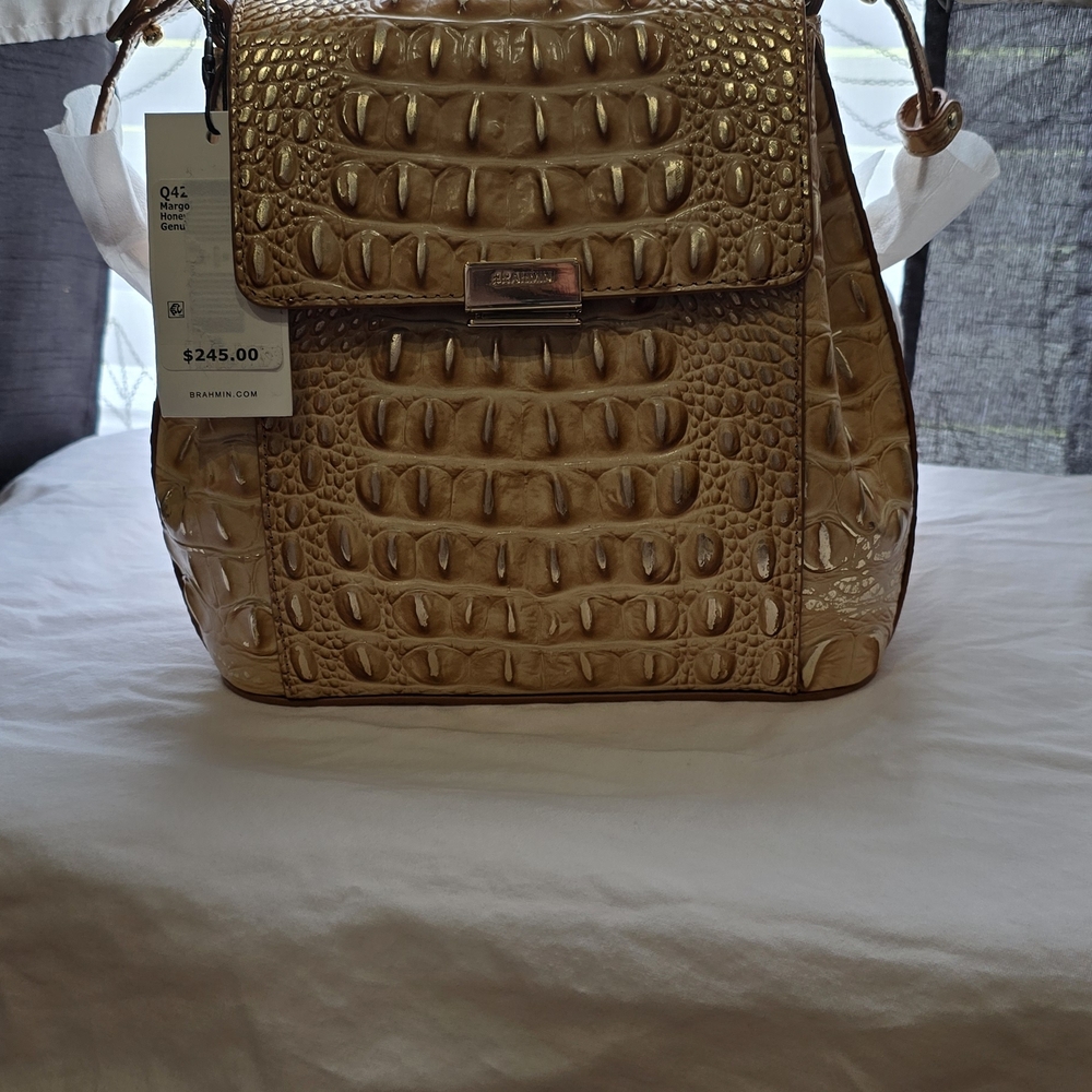 Brahmin Tan Crocodile-Embossed Backpack
